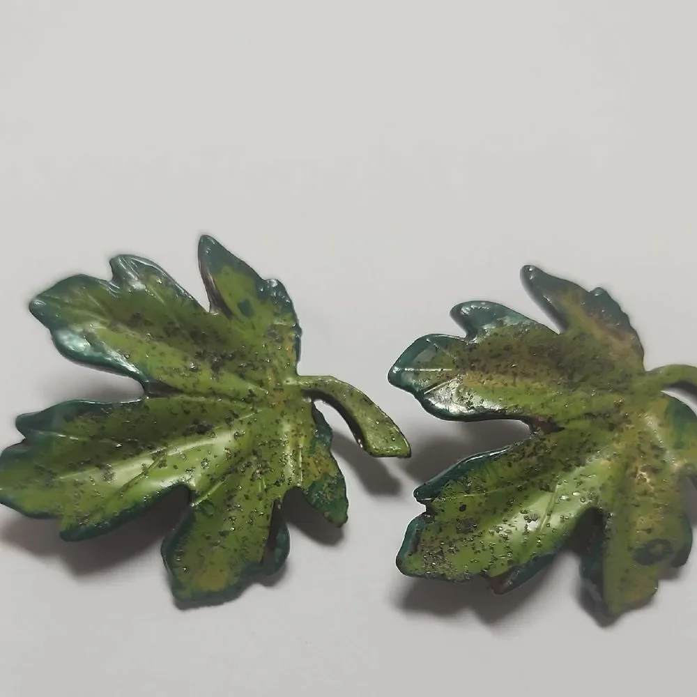 Vintage Enamel Leaf Brooches